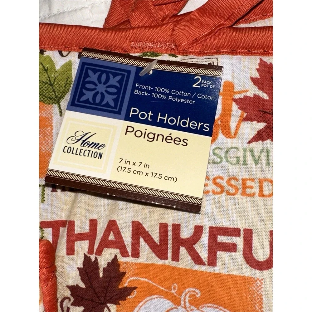 Home Collection Harvest Thanksgiving Oven Mitt and Pot Holder Set Orange Autumn